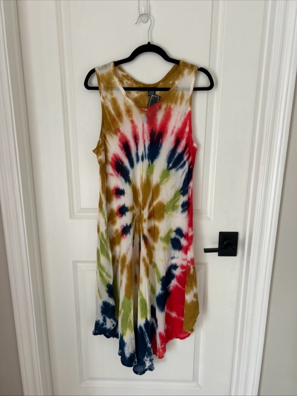 Zury Tie Dye Handkerchief Hem Midi Dress Boho Festival Sleeveless One Size
